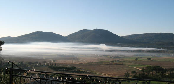 A misty morning across the valley viewed from terrace at 7am